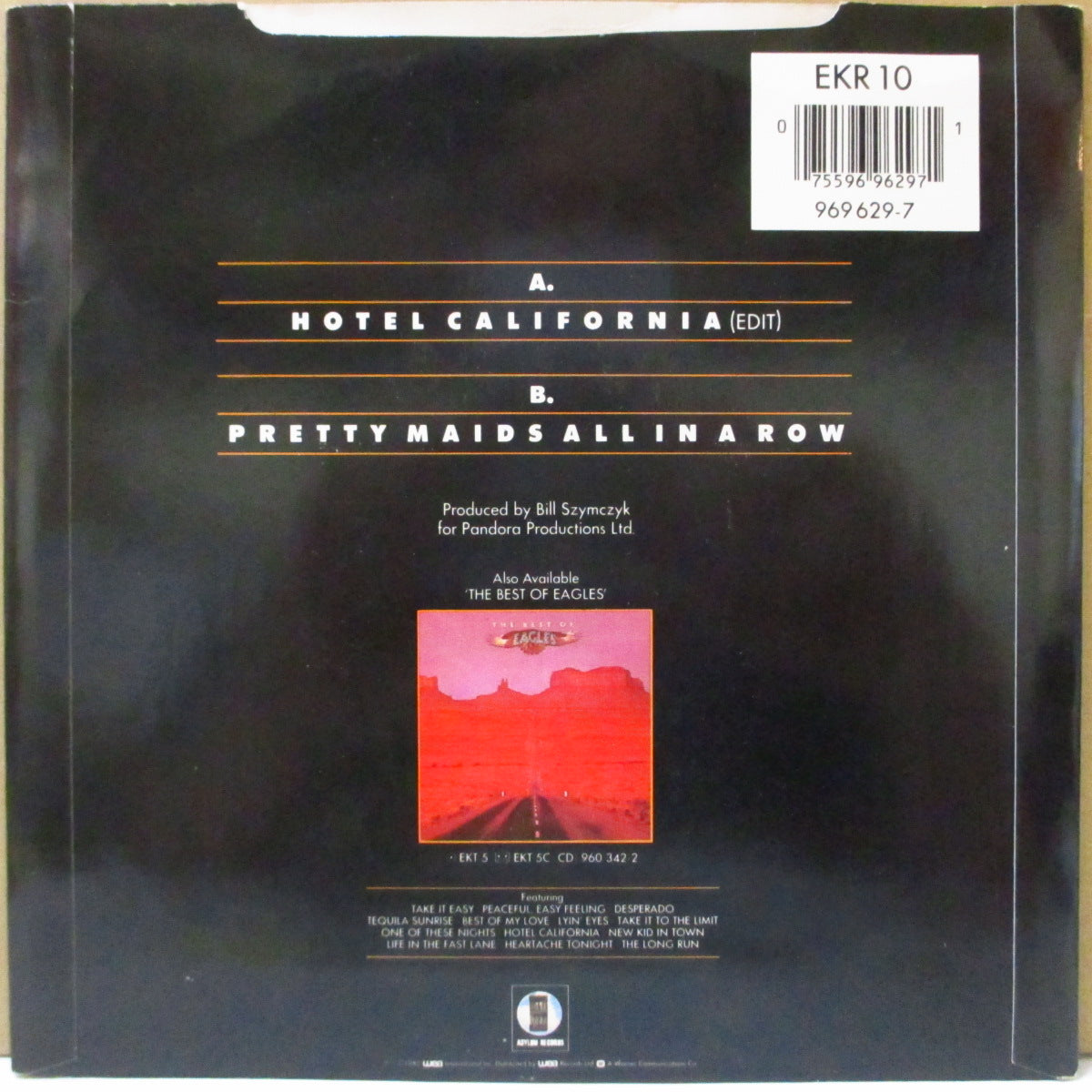 EAGLES (イーグルス)  - Hotel California (UK '85 再発「カラー紙ラベ・フラットセンター」 7インチ+光沢固紙ジャケ/EKR 10)