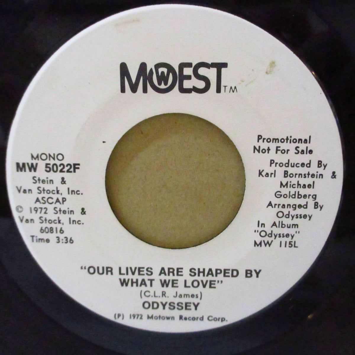 ODYSSEY (オデッセイ)  - Our Lives Are Shaped By What We Love (USプロモ両面同曲「モノラル、ステレオver 収録」7インチ)フリーソウル名曲