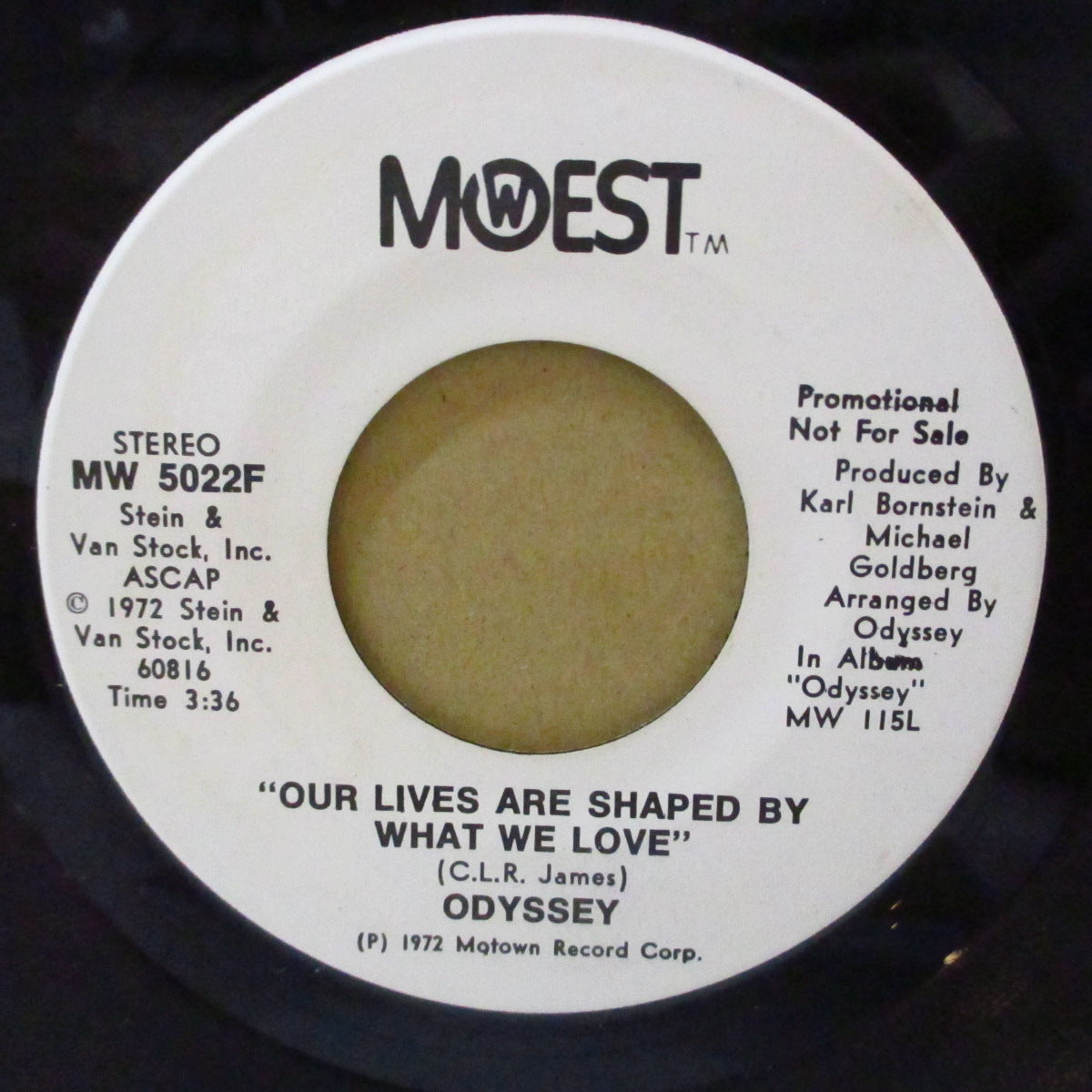 ODYSSEY (オデッセイ)  - Our Lives Are Shaped By What We Love (USプロモ両面同曲「モノラル、ステレオver 収録」7インチ)フリーソウル名曲