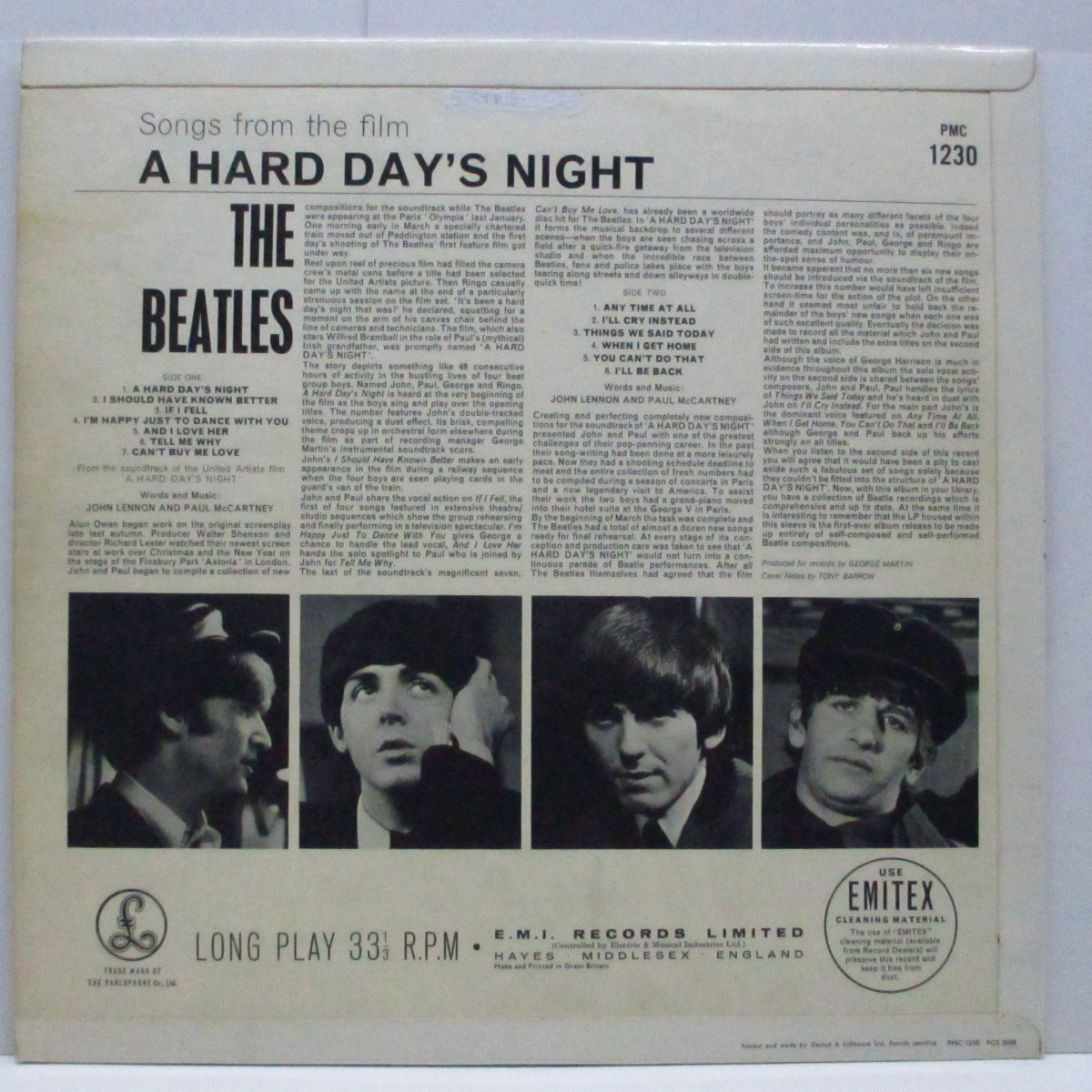 BEATLES (ビートルズ)  - A Hard Day's Night (UK オリジナル「モノラル」LP/「G&L」表面コーティング3面折り返ジャケ)