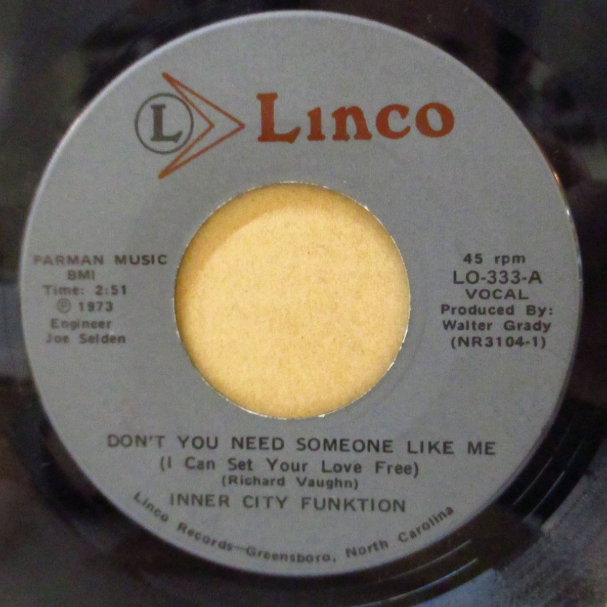 INNER CITY FUNKTION (インナーシティ・ファンクション)  - Don't You Need Someone Like Me (US '73 オリジナル 7インチ)、ローファイ・ガレージ・ディープ・ファンク！