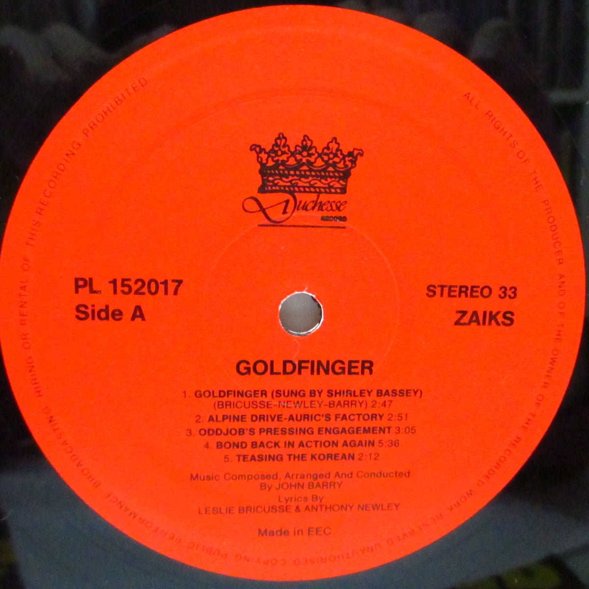 O.S.T. (映画『007 ゴールドフィンガー』サントラ盤！)  - 007 / Goldfinger (EU '88 再発 LP+別デザインジャケ/Duchesse  LP 152017)