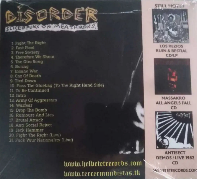 DISORDER (ディスオーダー)  - Sliced Punx On Meathooks (Peru 限定再発デジパック CD＋帯/ New)