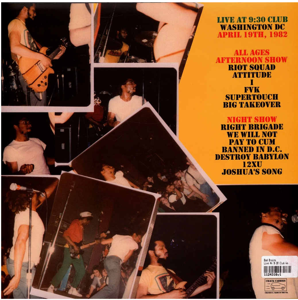 BAD BRAINS (バッド・ブレインズ)  - Live At The 9:30 Club 29.4.82 (UK 限定プレス再発 LP/ New)