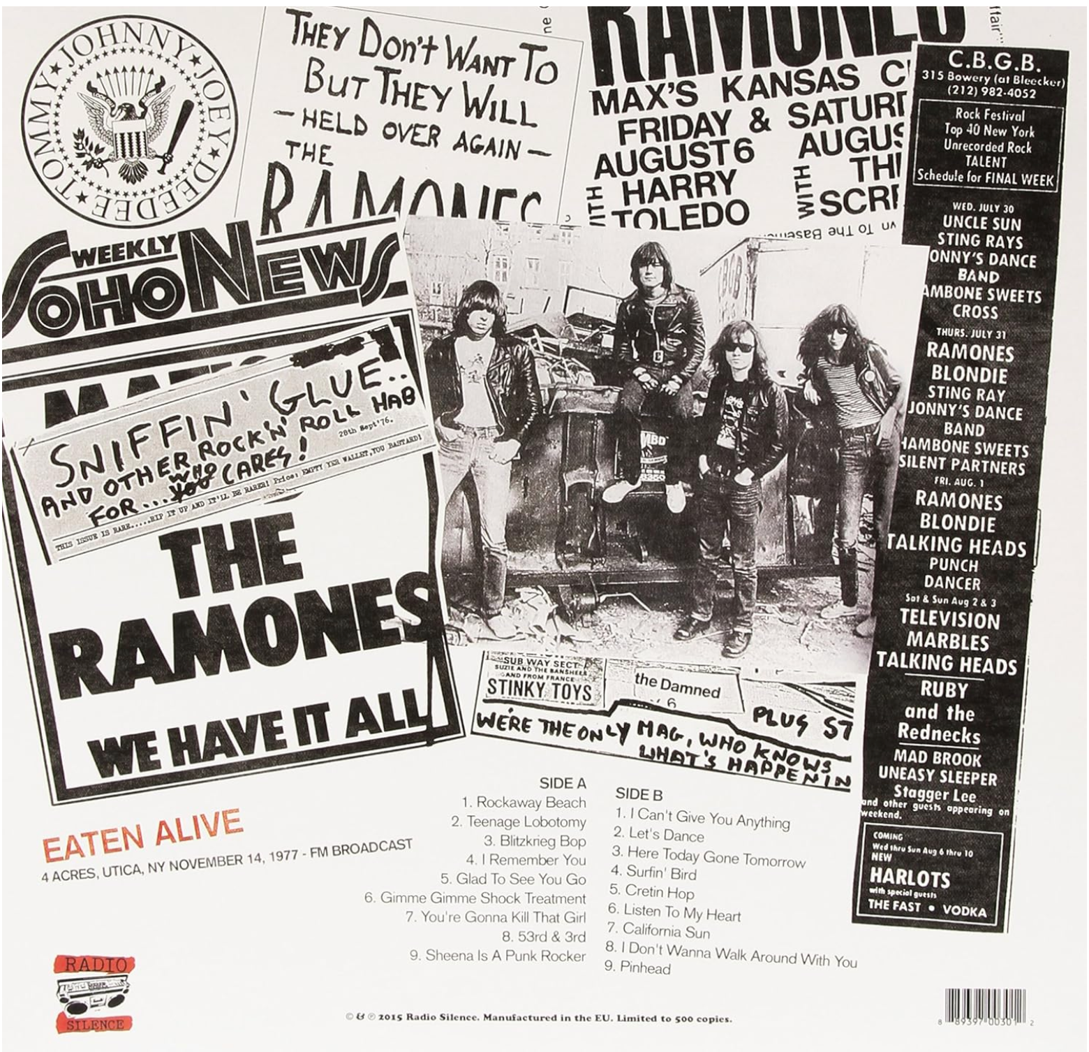 RAMONES (ラモーンズ)  - Eaten Alive : 4 Acres, Utica, NY November 14, 1977 - FM Broadcast (EU 500枚限定再発 LP/ New) 『It’s Alive』収録約1ヶ月前 !