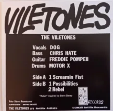 VILETONES (ヴァイルトーンズ)  - Screamin Fist (2025年「正規」限定プレス再発７"/ New) カナディアン・クラシック！