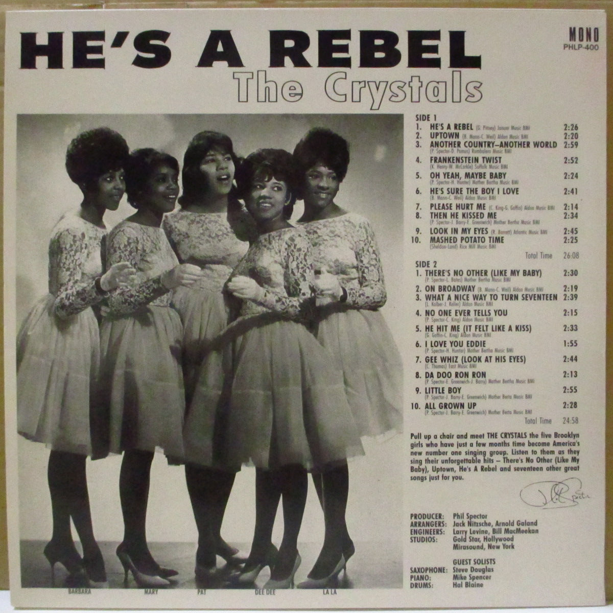 CRYSTALS, THE (ザ・クリスタルズ)  - He's A Rebel (EU '00年代限定ボーナス追加20曲入りモノラル LP)’63年2ndアルバム +ボーナス！フィル・スペクター音の壁！