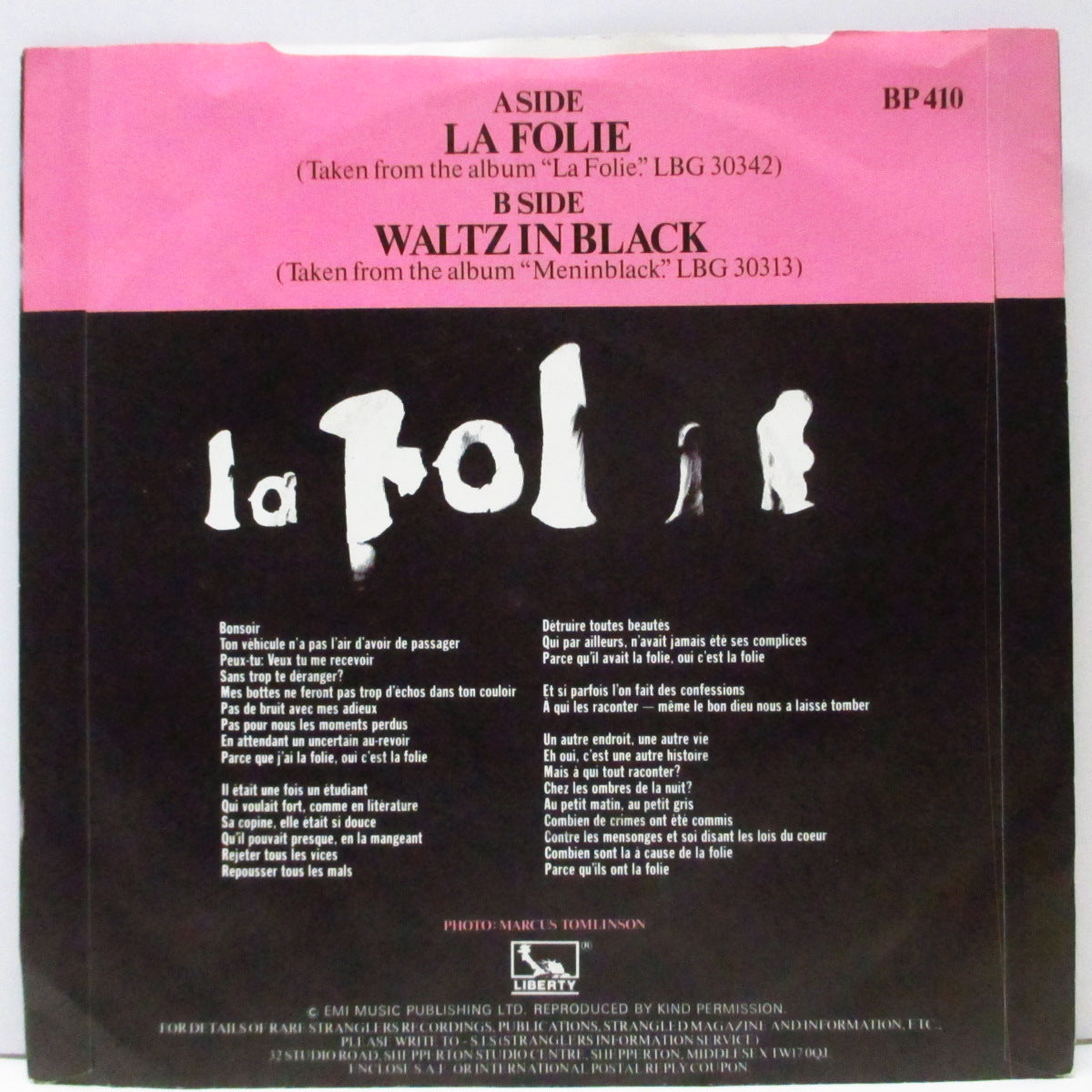 STRANGLERS, THE (ストラングラーズ )  - La Folie (UK オリジナル 7"/光沢ソフト紙折り返しジャケ) 