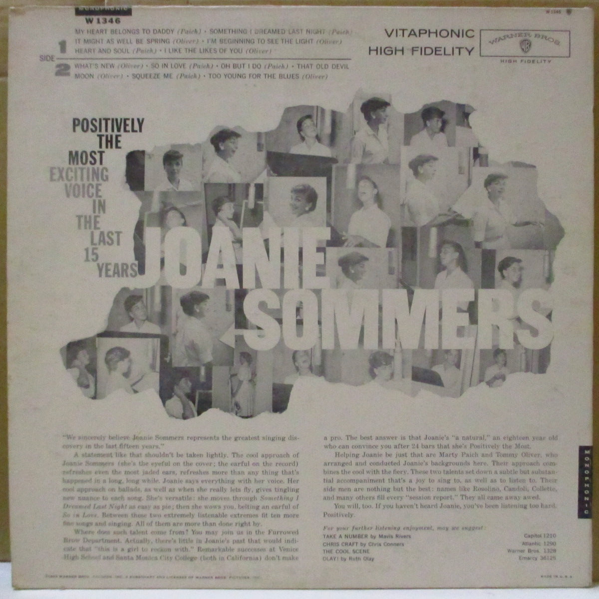 JOANIE SOMMERS (ジョニー・ソマーズ)  - Positively The Most (US '60 オリジナル・モノラル LP)ジャジー、ラテンポップ満載、19歳時のデビューアルバム！