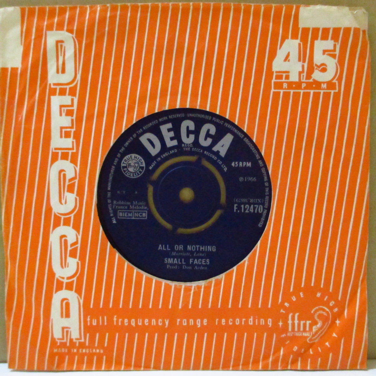 SMALL FACES (スモール・フェイセス)  - All Or Nothing (UK '66 オリジナル「ラウンド・センター」 7インチ+カンパニースリーブ)