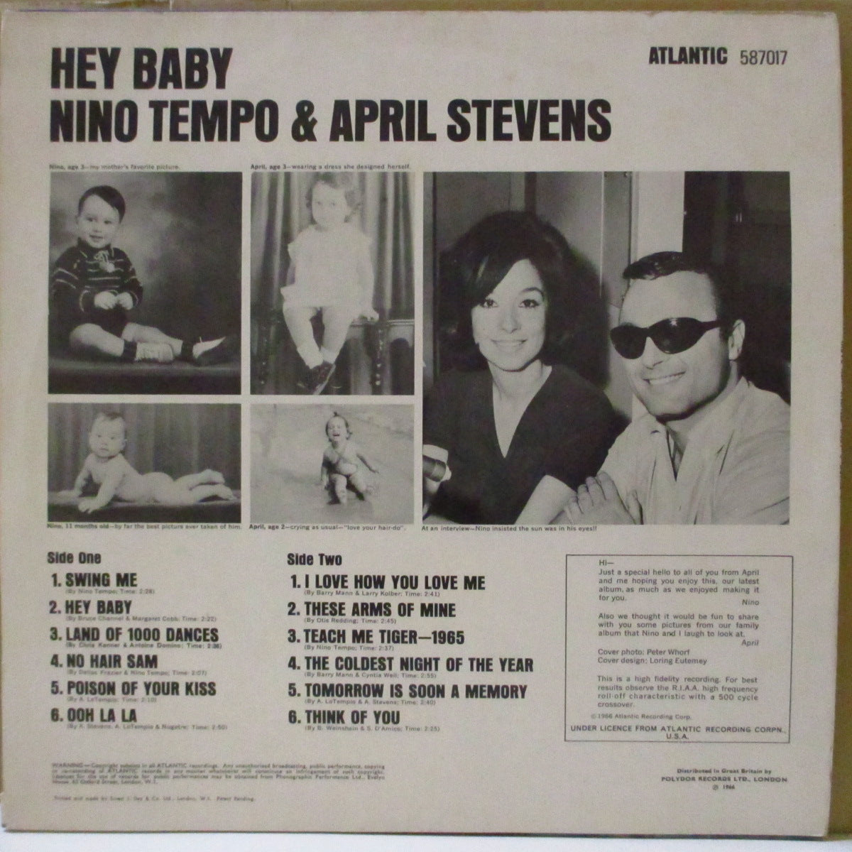 NINO TEMPO & APRIL STEVENS (ニノ・テンポ & エイプリル・スティーブンス)  - Hey Baby ! (UK '66 オリジナル・モノラル LP/表面コーティング・ジャケ )66年サード・アルバム、LPは未再発化