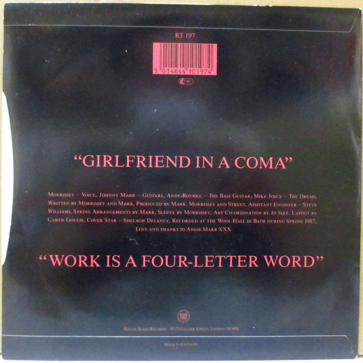 SMITHS, THE (ザ・スミス)  - Girlfriend In A Coma (UK オリジナル「ペーパーラベ・ラウンドセンター」EMIプレス 7インチ+グレー光沢固紙ジャケ) '87年シングル