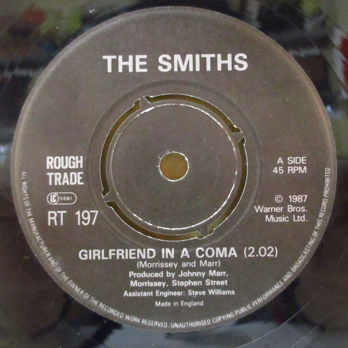 SMITHS, THE (ザ・スミス)  - Girlfriend In A Coma (UK オリジナル「ペーパーラベ・ラウンドセンター」EMIプレス 7インチ+グレー光沢固紙ジャケ) '87年シングル