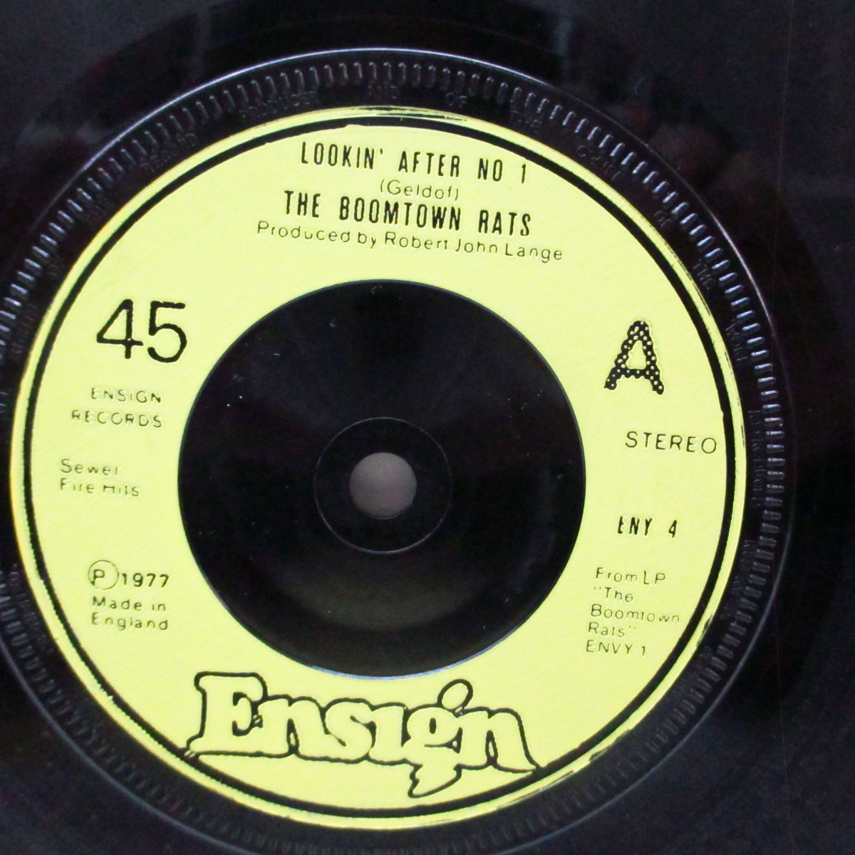 BOOMTOWN RATS, THE (ザ・ブームタウン・ラッツ)  - Lookin' After No.1 (UK オリジナル「薄緑ラベ」フラットセンター 7"/沢ソフト紙折り返しジャケ) '77年ファースト！