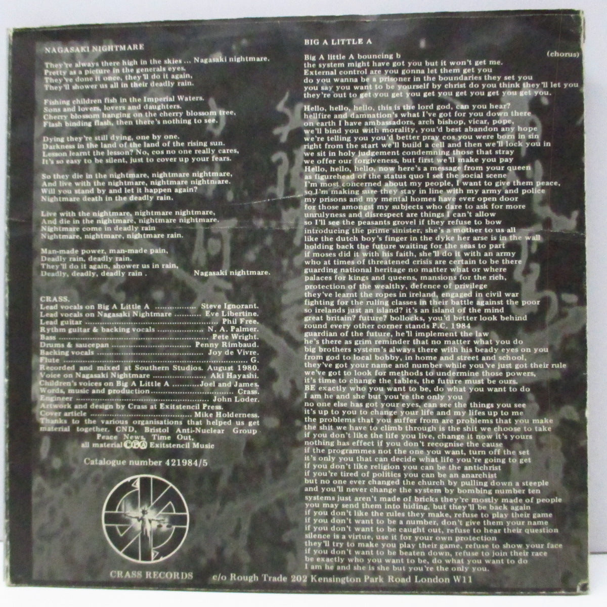 CRASS  (クラス)  - Nagasaki Nightmare (UK オリジナル 7"/ポスタージャケ）日本語のナレーションから始まる衝撃の名曲 !