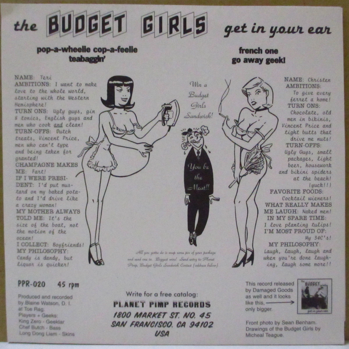 BUDGET GIRLS, THE (ザ・バジェット・ガールズ)  - Get In Your Ear (US '96 限定4曲入り「赤盤」 7インチ+写真添付マット固紙ジャケ)
