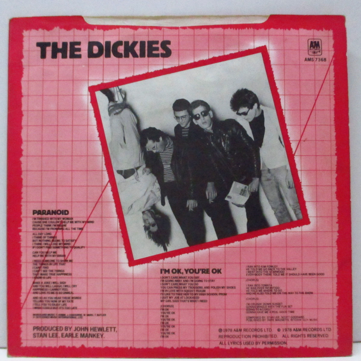 DICKIES, THE (ザ・ディッキーズ)  - Paranoid (UK 限定「クリアヴァイナル」7"/マット固紙ジャケ) ブラック・サバスのカバー！