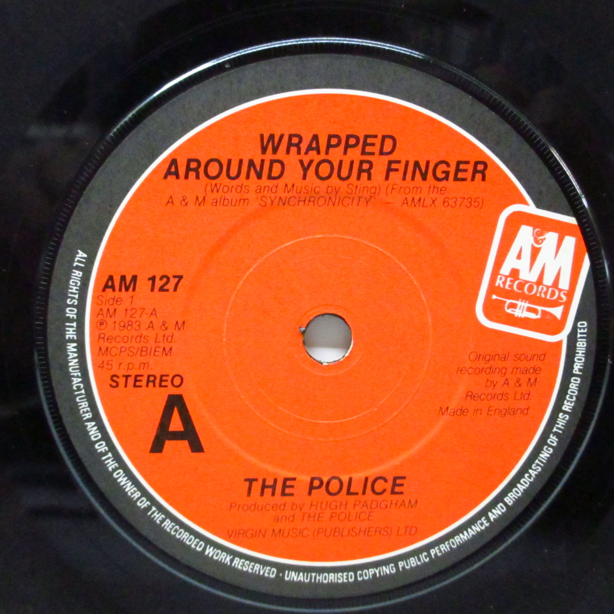 POLICE, THE (ザ ・ポリス)  - Wrapped Around Your Finger (UK オリジナル「フラットセンター」7"/光沢ソフト紙「赤ジャケ」)