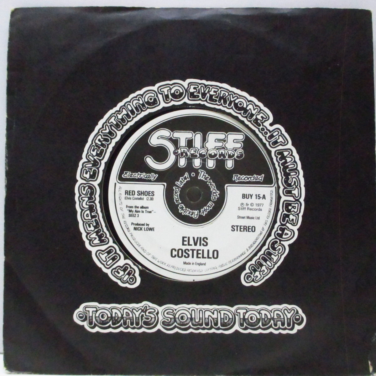 ELVIS COSTELLO  (エルヴィス・コステロ)  - Red Shoes (UK '77セカンドプレス「フラットセンター」7"/カンパニースリーブ) ラベ周りに滑り止めラベルリング無 Ver !