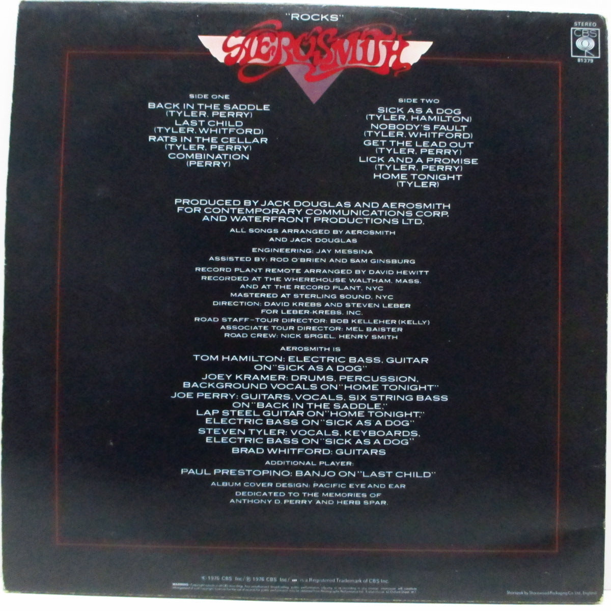 AEROSMITH (エアロスミス)  - Rocks (UK オリジナル LP+インナー/光沢ジャケ)