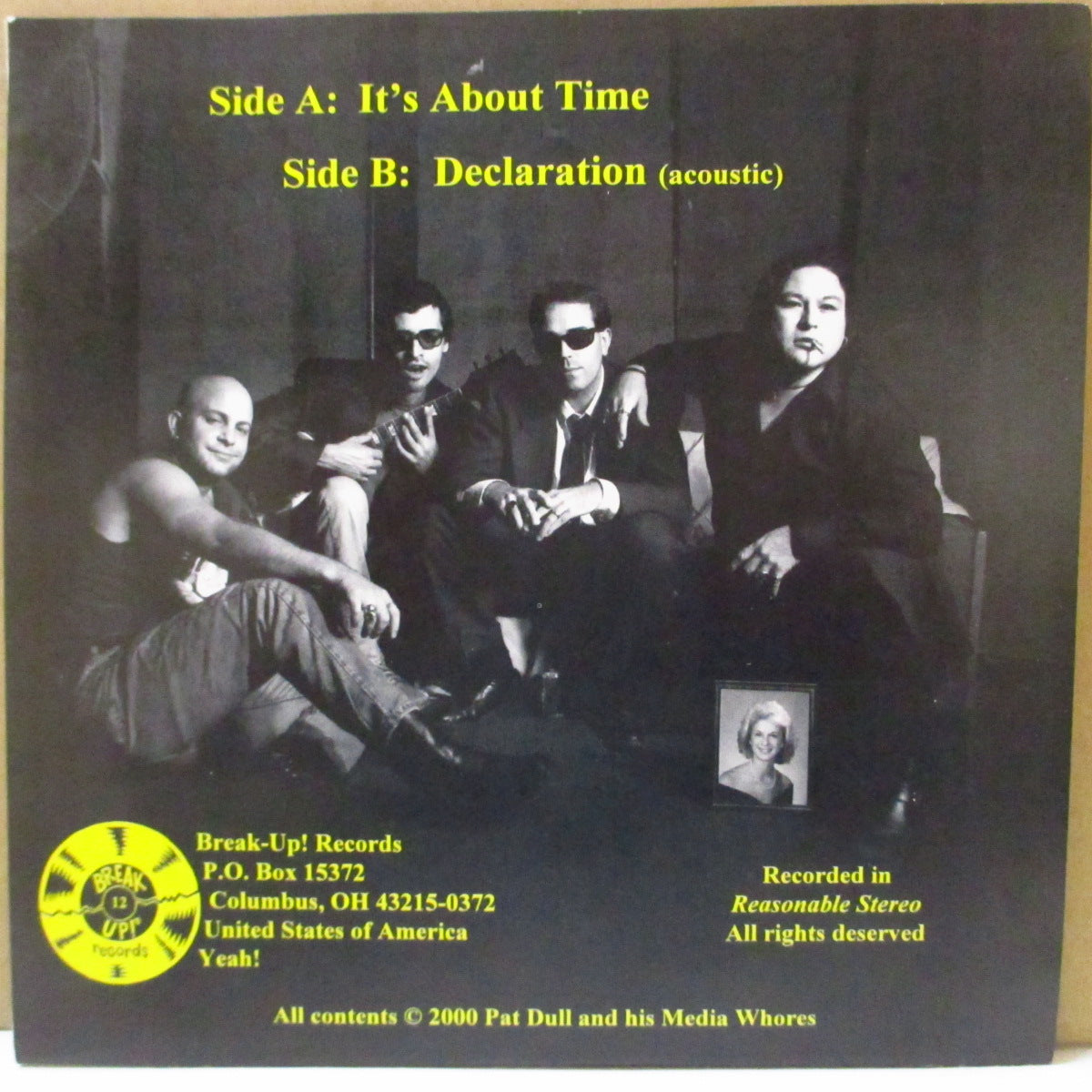 PAT DULL & HIS MEDIA WHORES (パット・ダル・アンド・ヒズ・メディア・ホアーズ)  - It's About Time (US '00 オリジナル 7インチ+ステッカー/光沢固紙ジャケ)