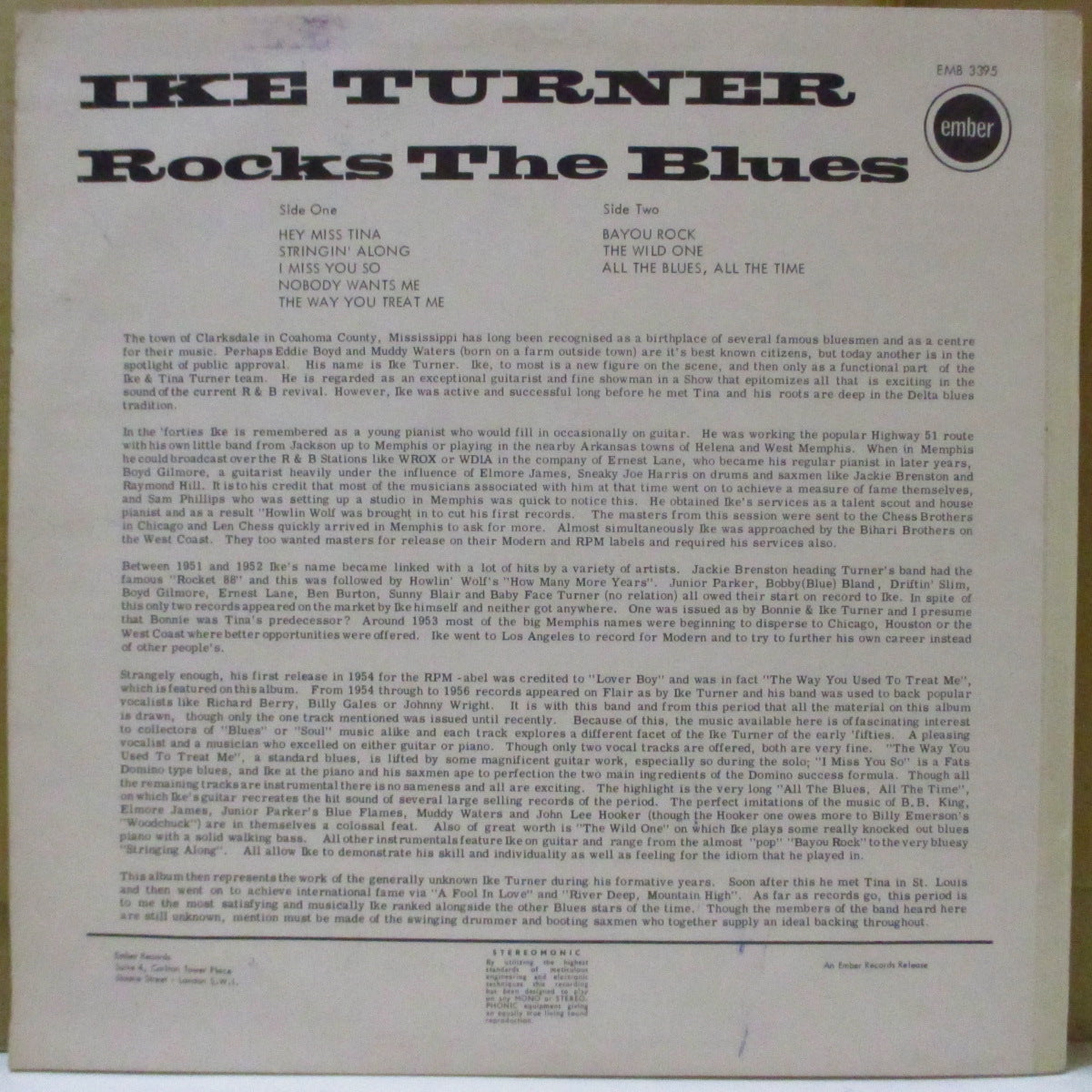 IKE TURNER (アイク・ターナー)  - Rocks The Blues (UK '68 再発モノラル LP/表面コーティング・ジャケ)'63年ソロ・デビューアルバムの'68年英国初盤。奇跡の美品！