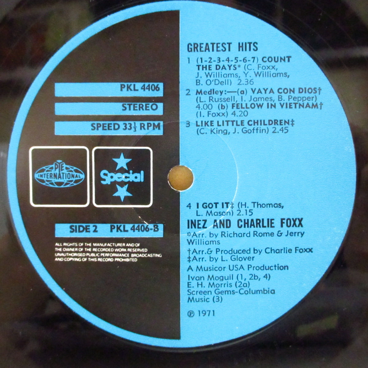 INEZ & CHARLIE FOXX (イネズ＆チャーリー・フォックス)  - Greatest Hits (UK '71 再発ステレオ LP/別ジャケデザインの表面コーティング・ジャケ) '66〜'69年音源ベスト