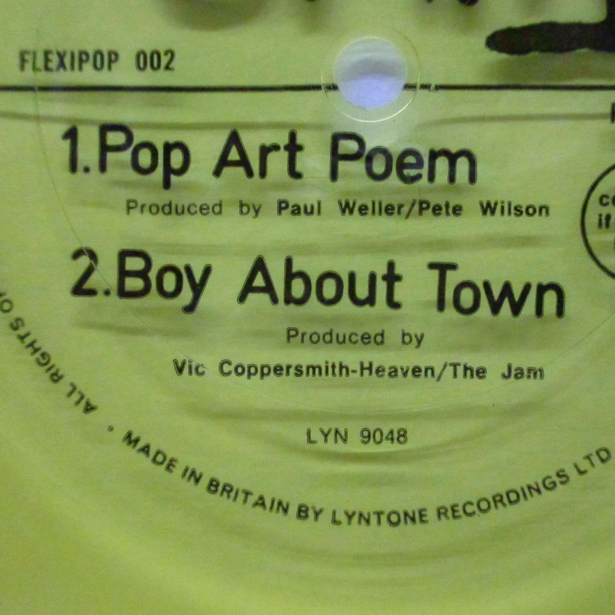 JAM, THE (ザ・ジャム)  - Pop Art Poem (UK 限定「片面イエロー7"フレキシ」) FLEXI POP誌02号のオマケ !