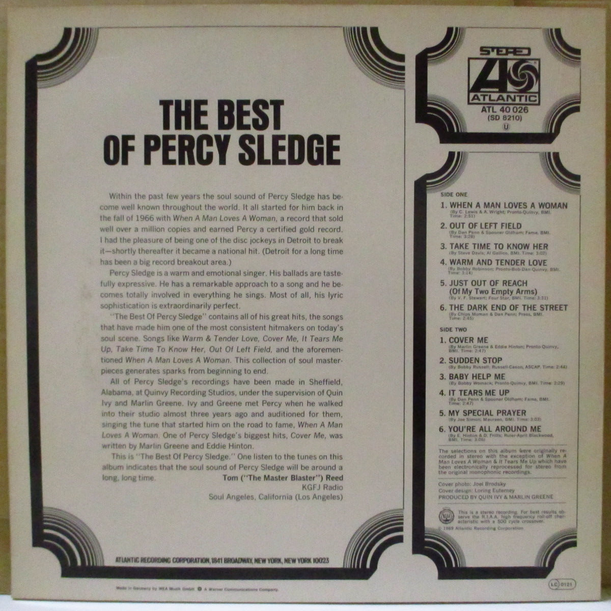 PERCY SLEDGE (パーシー・スレッジ)  - The Best Of Percy Sledge (ドイツ80's 再発ステレオLP/バーコードなし光沢ジャケ) 「男が女を愛する時」他ベスト全12曲！