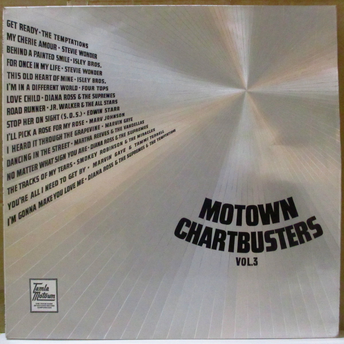 V.A. (モータウン社のヒット・コンピレーション・シリーズ)  - Motown Chartbusters Vol,3 (UK 70's 再発「光沢黒ラベ」ステレオLP/両面銀箔コーティング・ジャケ)モータウン社のヒット・コンピ