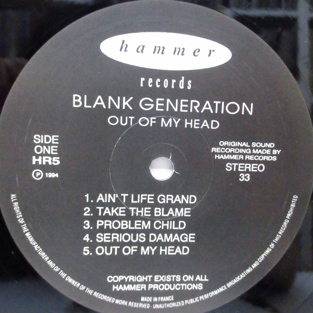 BLANK GENERATION (ブランク・ジェネーレーション)  - Out Of My Head (UK オリジナル LP) 90's UK Oi! 唯一アルバム！