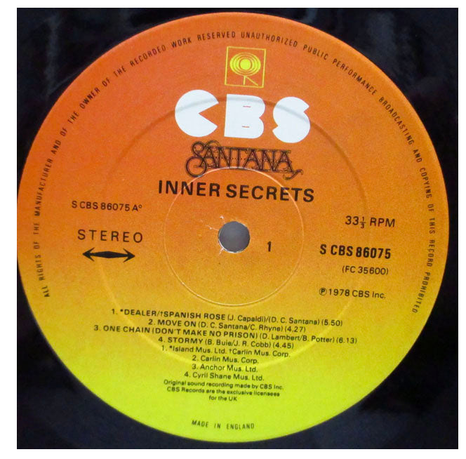 SANTANA (サンタナ)  - Inner Secrets (UK オリジナル LP+インサート/「黒ステッカー」付きジャケ) '78年10th アルバム！