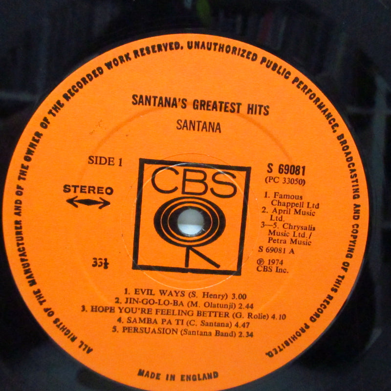 SANTANA (サンタナ)  - Santana's Greatest Hits (UK オリジナル「濃オレンジ」ラベLP/ステッカー付ジャケ)