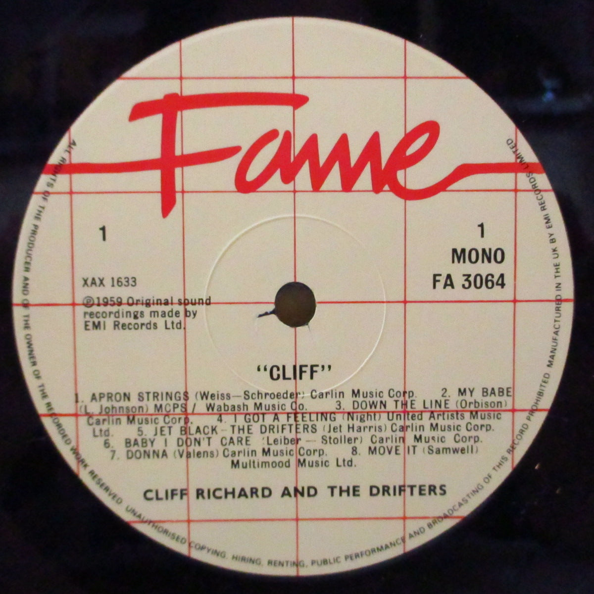 CLIFF RICHARD & THE DRIFTERS (クリフ・リチャード & ザ・ドリフターズ)  - Cliff (1st) (UK '83 再発モノラル LP/FA-3064) 初期ロッカー時代の'59年デビュー（スタジオ・ライブ）アルバム