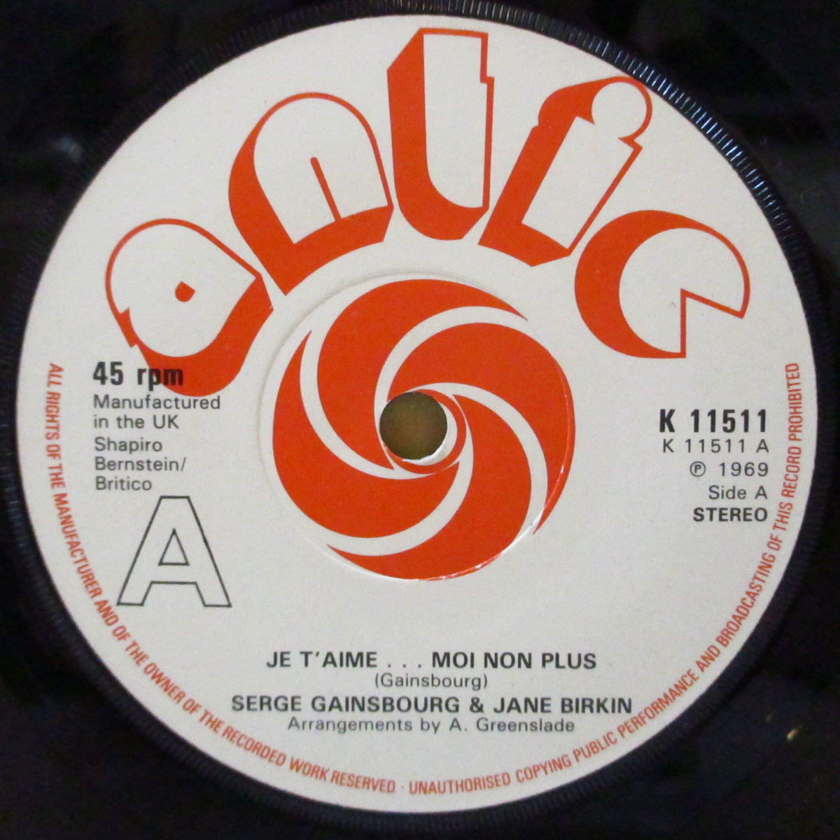 JANE BIRKIN & SERGE GAINSBOURG (ジェーン・バーキン & セルジュ・ゲンズブール)  - Je T'aime Moi Non Plus (UK '74 再発「固紙ヌード・ジャケ」付きシングル) 18禁名曲！