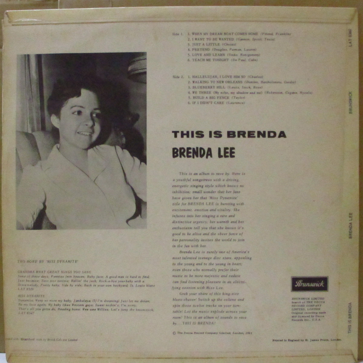 BRENDA LEE (ブレンダ・リー)  - This Is Brenda (UK '60 初回オリジナル・モノラル LP) サード・アルバム