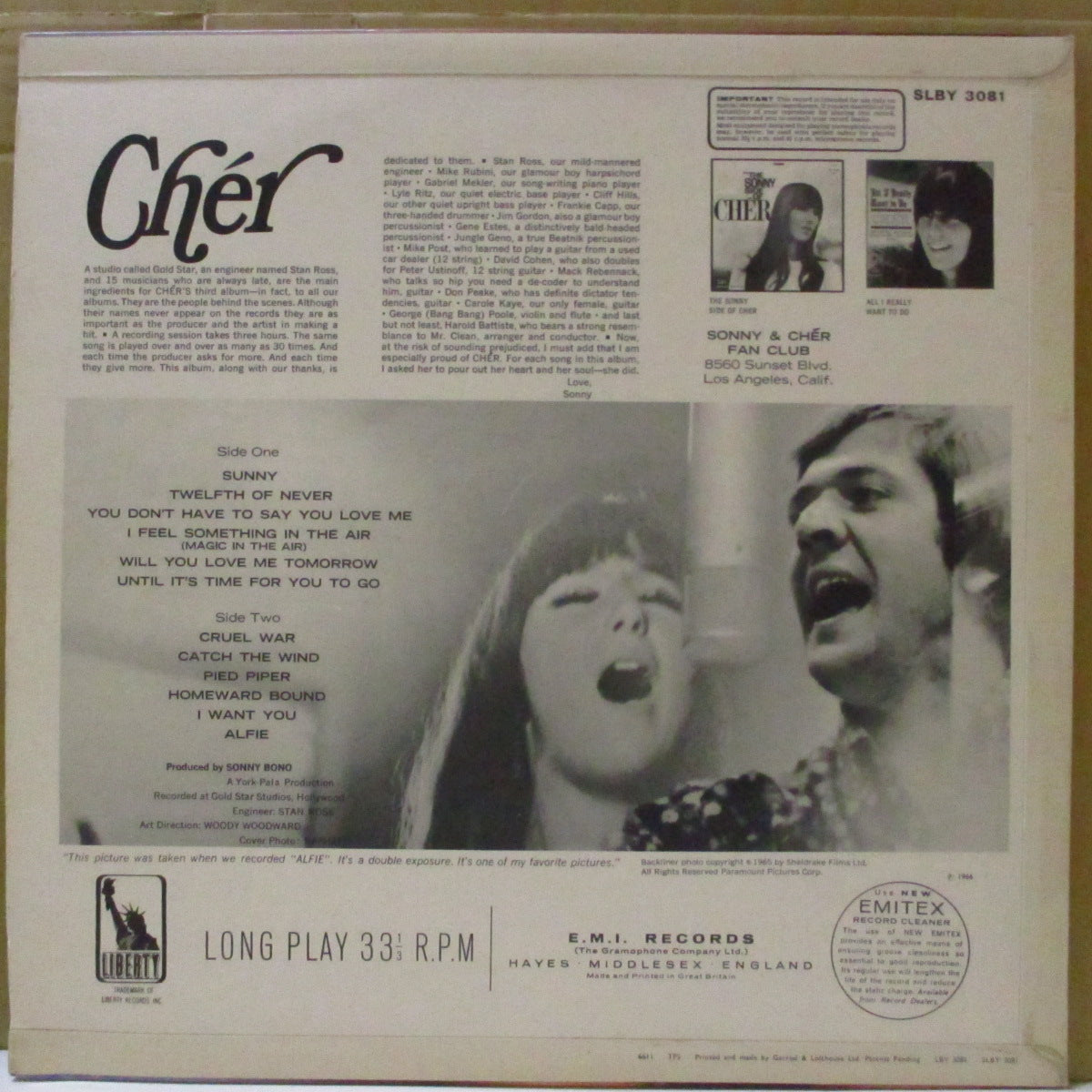 CHER (シェール)  - Cher (UK '66 初回品番、黒ラベ・オリジナル・ステレオ LP)ソロ・サード・アルバム