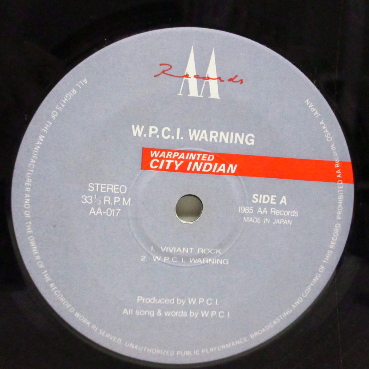 (Warpainted) CITY INDIAN (ウォーペインテッド・シティー・インディアン)  - W.P.C.I. Warning (Japan '85 オリジナル4曲入り 7"/光沢ソフト紙二つ折りジャケ) ファースト！