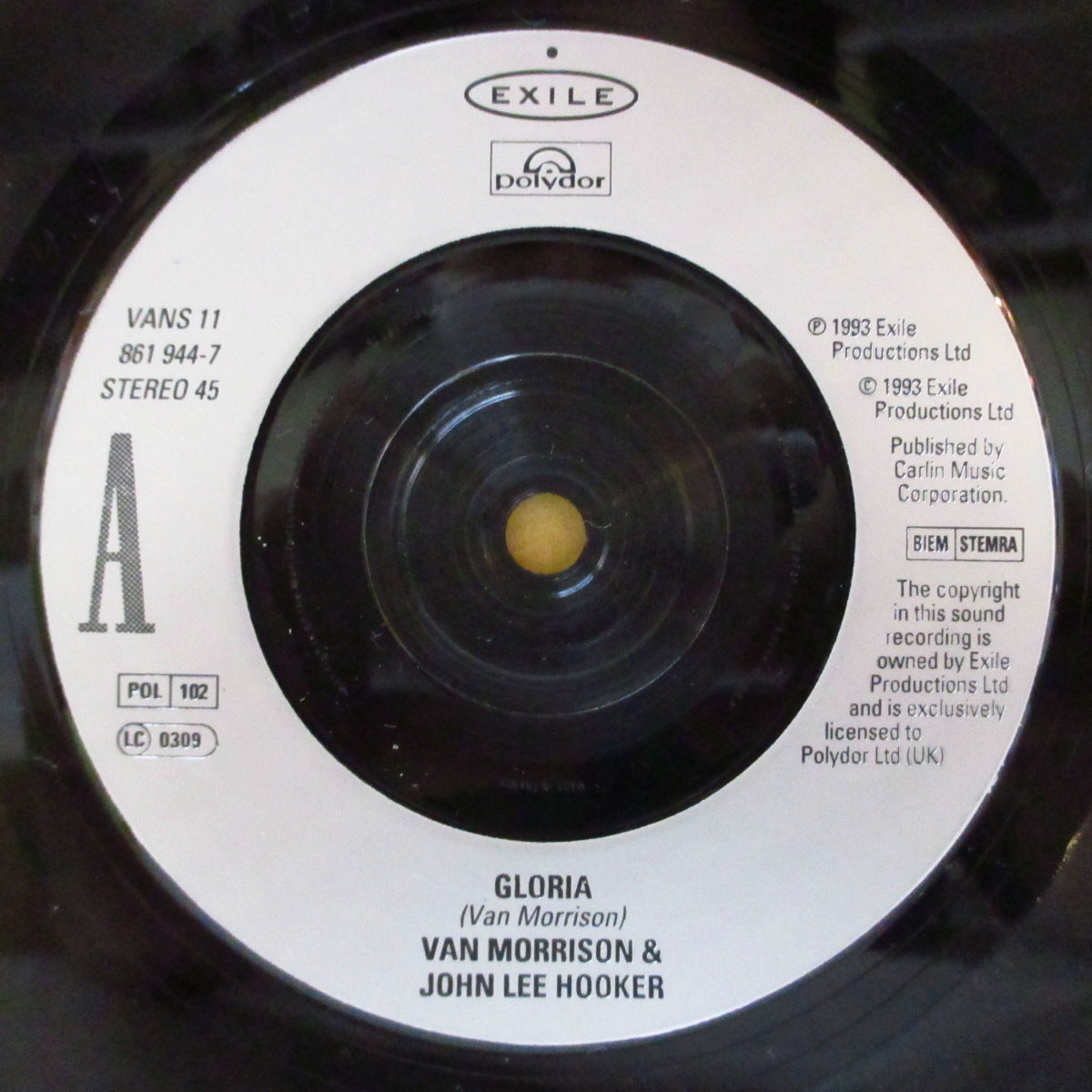 VAN MORRISON & JOHN LEE HOOKER (ヴァン・モリソン & ジョン・リー・フッカー)  - Gloria (UK '93 オリジナル 7インチ+光沢固紙ジャケ)