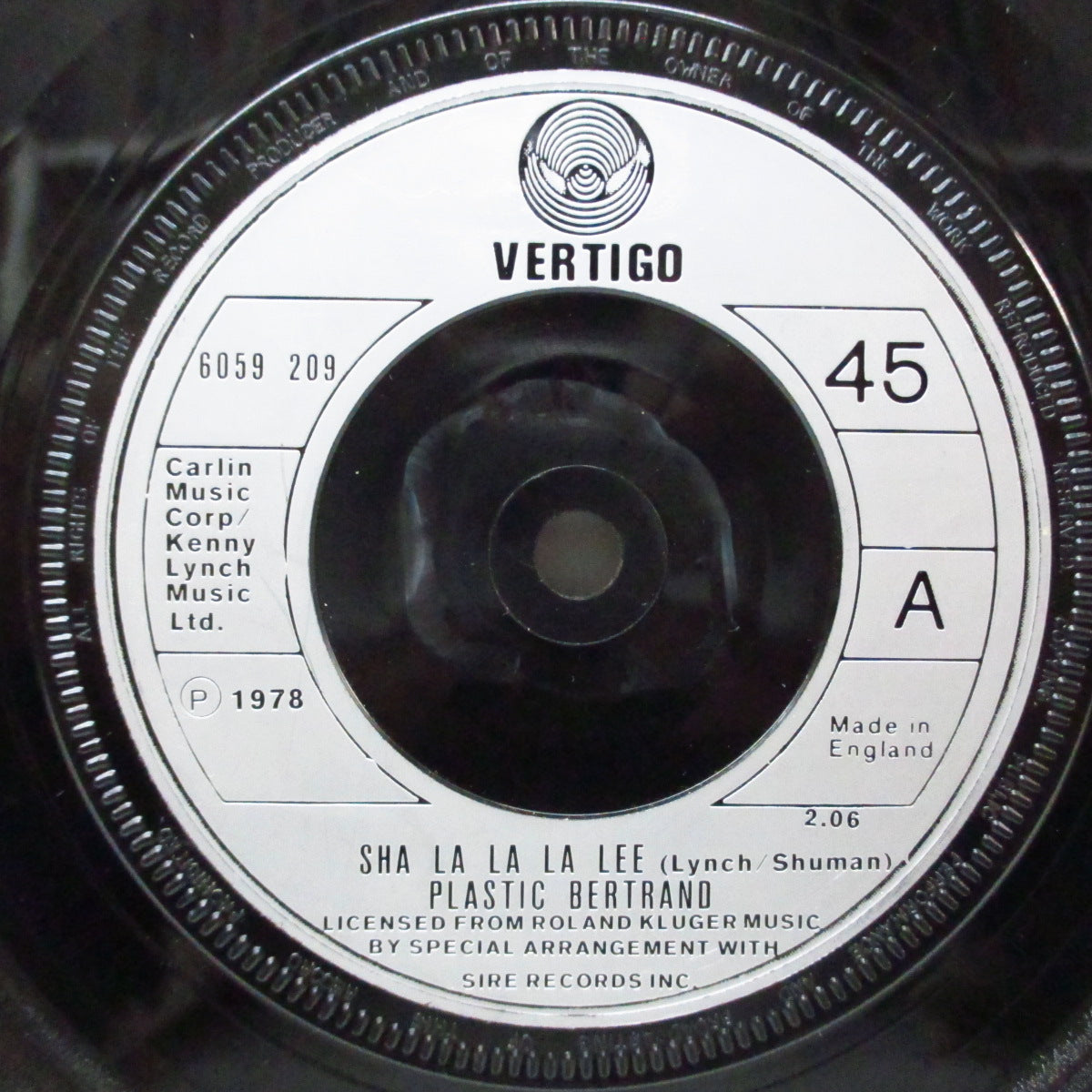 PLASTIC BERTRAND (プラスティック・バートランド [ベルトラン] )  - Sha La La La Lee (UK オリジナル「銀プララベ」フラットセンター 7")高速パンキー・カバー！