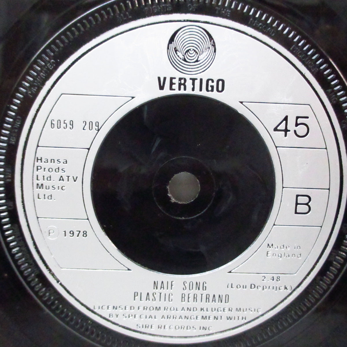 PLASTIC BERTRAND (プラスティック・バートランド [ベルトラン] )  - Sha La La La Lee (UK オリジナル「銀プララベ」フラットセンター 7")高速パンキー・カバー！