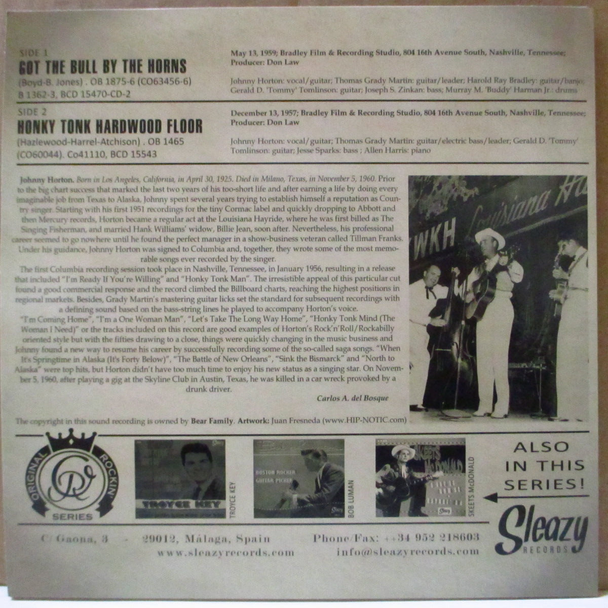JOHNNY HORTON (ジョニー・ホートン)  - Got The Bull By The Horns (スペイン '11 限定ジャケ付き再発7インチ/廃盤）ロカビリー・ジャイバー原曲！