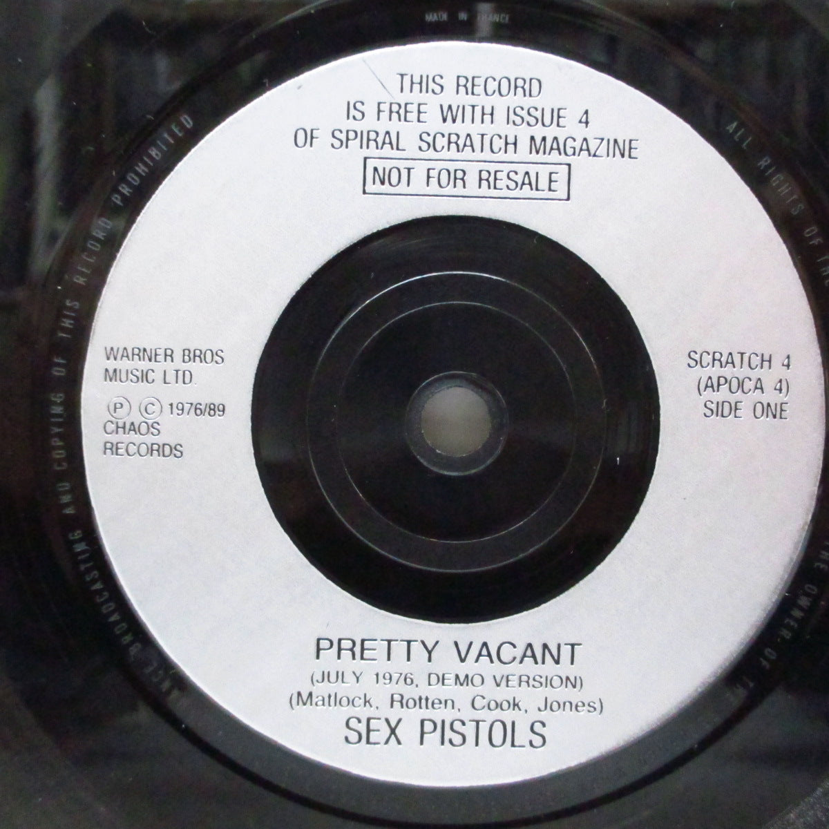 SEX PISTOLS (セックス・ピストルズ)  - Pretty Vacant (UK '89「スパイラルスクラッチ誌」のオマケ 7") '76年7月録音のデモバージョン !