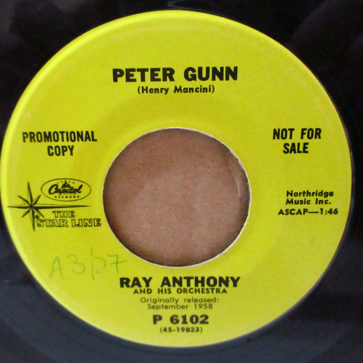 RAY ANTHONY & His Orchestra (レイ・アンソニー楽団)  - Peter Gunn / Dragnet (US 70's 再発プロモ「黄緑ラベ」カップリング7インチ)TVドラマ・テーマ名曲！