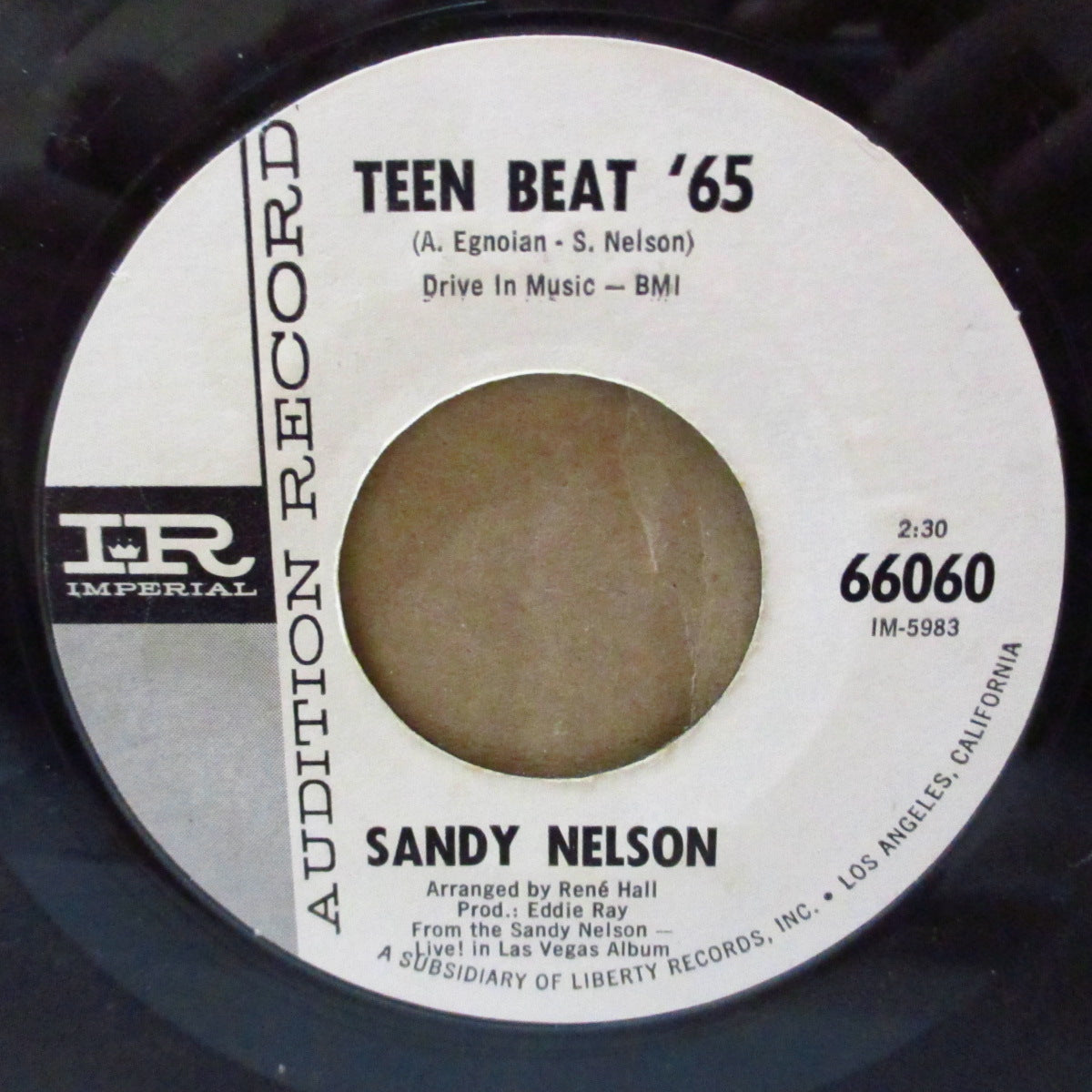 SANDY NELSON (サンディ・ネルソン)  - Teen Beat '65 / Kitty's Theme (US '64 プロモ・白ラベ7インチ)デビュー曲のリメイク！