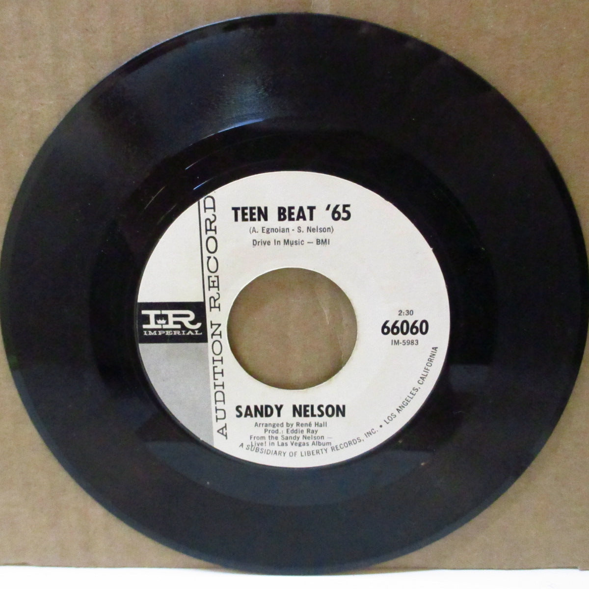 SANDY NELSON (サンディ・ネルソン)  - Teen Beat '65 / Kitty's Theme (US '64 プロモ・白ラベ7インチ)デビュー曲のリメイク！