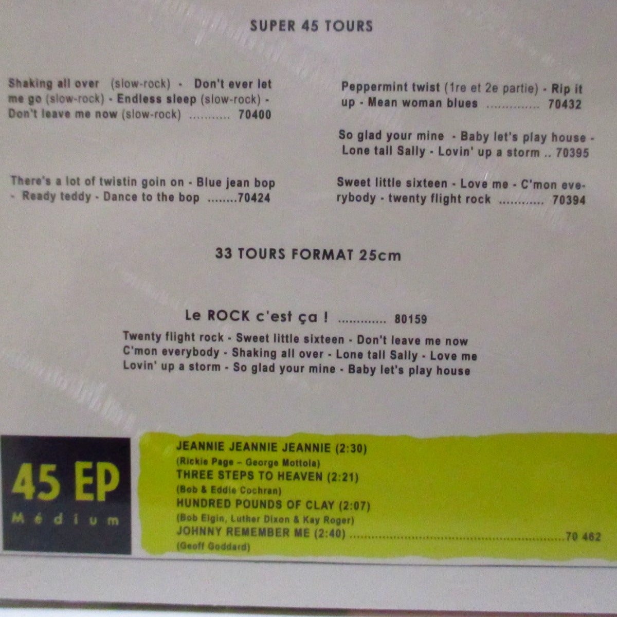 VINCE TAYLOR & PLAYBOYS (ヴィンス・テイラー)  - Jeannie Jeannie Jeannie +3 (フランス '13 再発ジャケ付き4曲入り7インチEP/廃盤 Newシールド未発表セッションカバー収録。