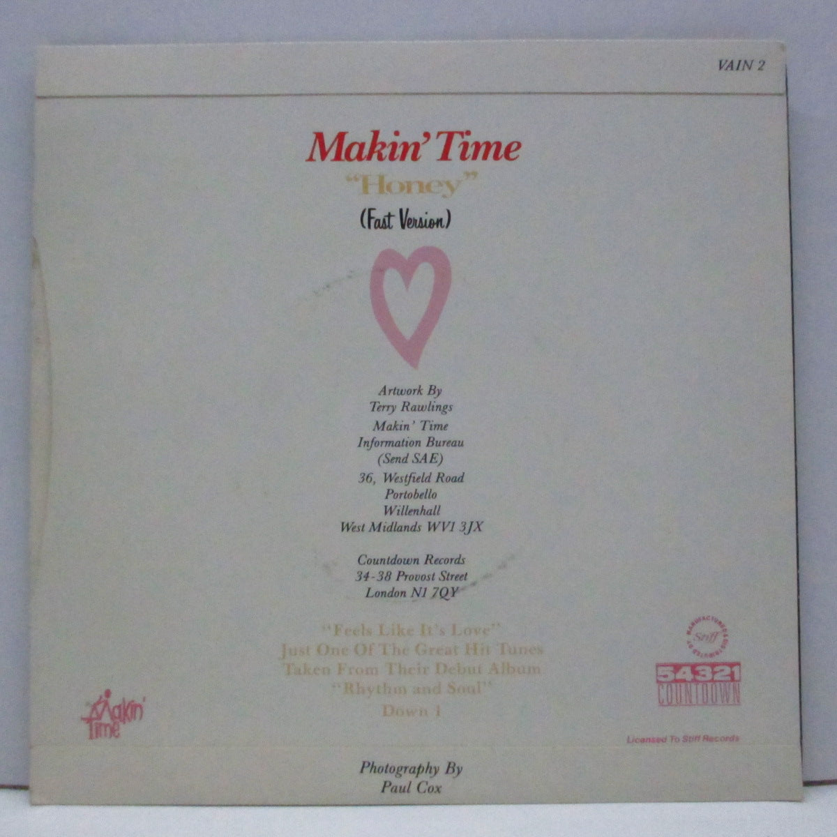 MAKIN’ TIME (メイキン・タイム)  - Feels Like It's Love (UK オリジナル 7"+光沢固紙折り返ジャケ)