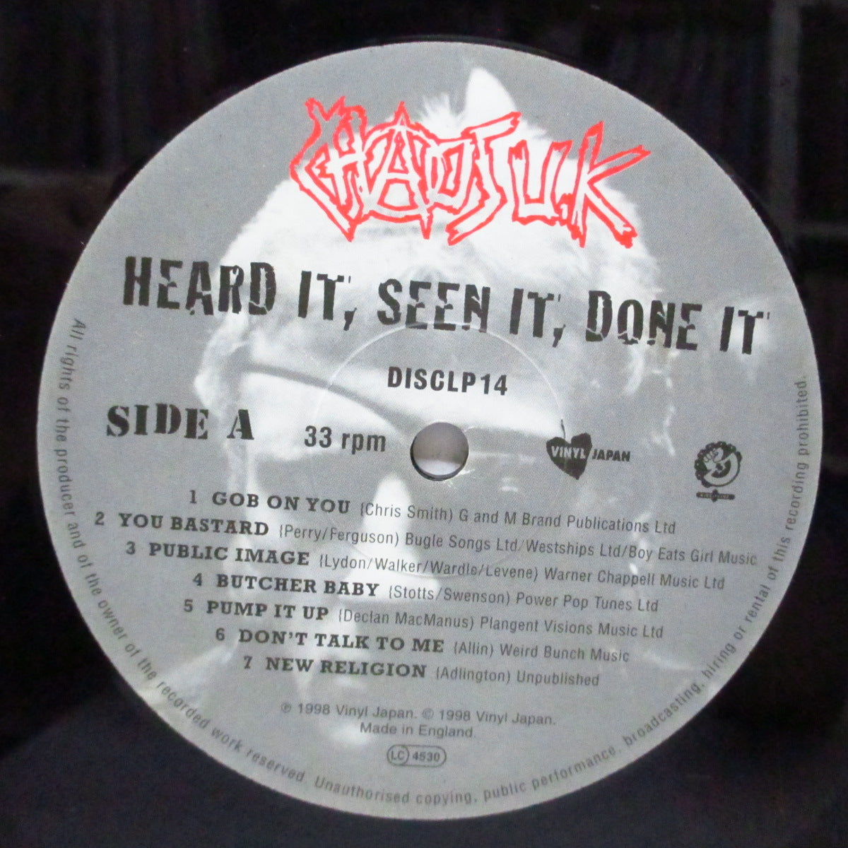 CHAOS U.K. (カオス U.K.)  - Heard It, Seen It, Done It (UK オリジナル「ブラックヴァイナル」LP) パンク・カバーアルバム！