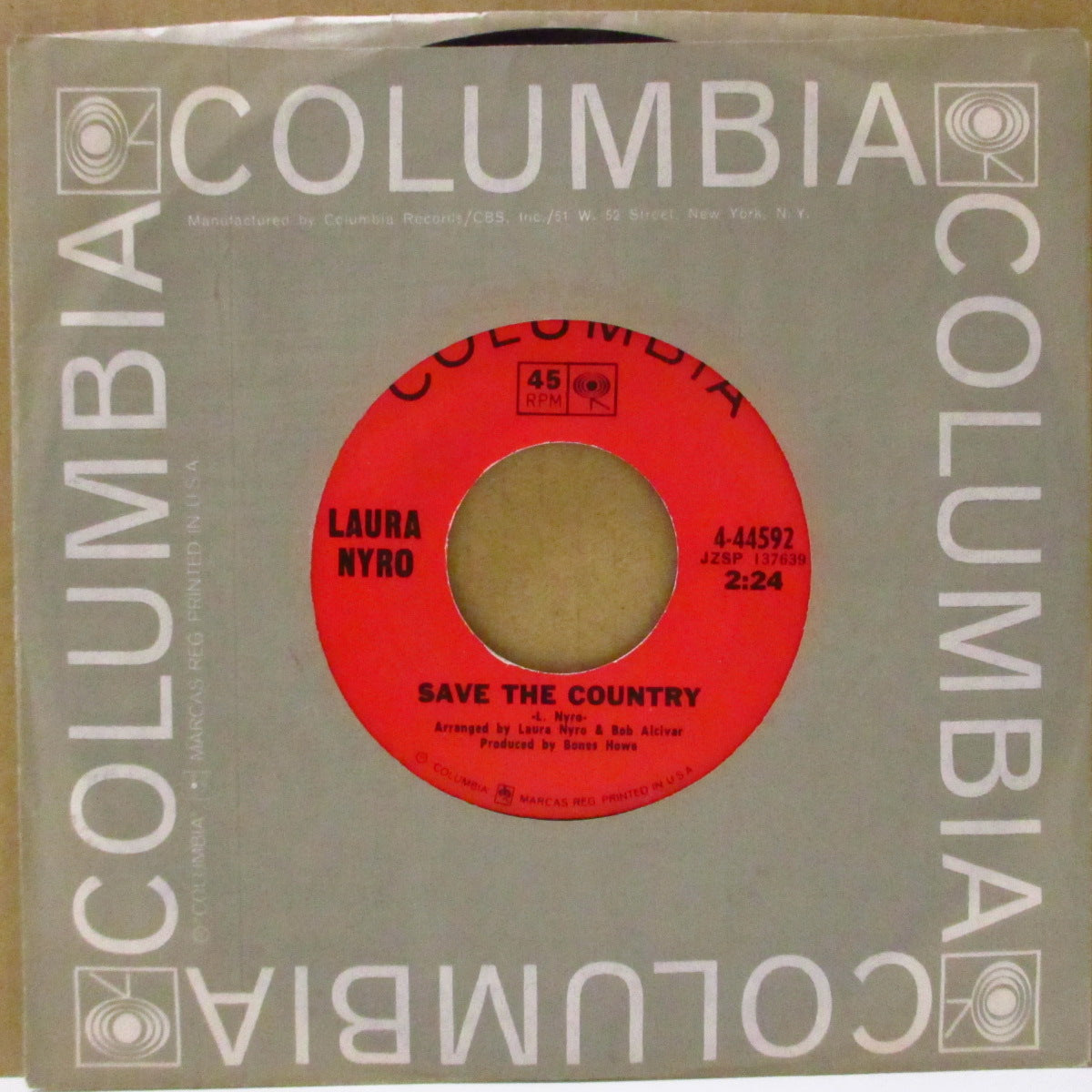 LAURA NYRO (ローラ・ニーロ)  - Save The Country / Timer (US '68 オリジナル7インチ+カンパニースリーブ #4-44592)アルバムとは別バージョン！